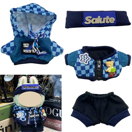 Joycabin Stylische Puppenkleidung für 17cm Plüschpuppe, Jacke + Sweatshirt + Hose + Stirnband Miniatur Kleidung Zubehör Set, Puppendekorationszubehör, Puppenzubehör Geschenke (Puppe Nicht Enthalten) von Joycabin