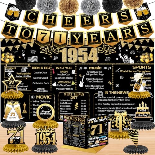 Dekorationen zum 71. Geburtstag für Damen und Herren, 18 Stück, schwarz-goldfarben, Banner, Dekorationen, Geburtstags-Hintergrund, 71 Jahre Oid-Banner für Oma, Opa, Geburtstagskarte, 6 Papier-Poms, 9 Dekorationen zum 71. Geburtstag für Damen und Herren, 18 Stück, schwarz-goldfarben, Banner, Dekorationen, Geburtstags-Hintergrund, 71 Jahre Oid-Banner für Oma, Opa, Geburtstagskarte, 6 Papier-Poms, 9 von Joycard