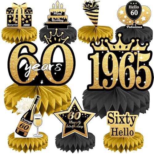 Dekorationsset zum 60. Geburtstag, 1965 Tischaufsätze für Damen und Herren, Geburtstagsparty-Zubehör, Happy 60 Year Old Tischdekoration für Mutter und Vater, 9 Stück, Schwarz und Gold, Dekorationsset zum 60. Geburtstag, 1965 Tischaufsätze für Damen und Herren, Geburtstagsparty-Zubehör, Happy 60 Year Old Tischdekoration für Mutter und Vater, 9 Stück, Schwarz und Gold, von Joycard