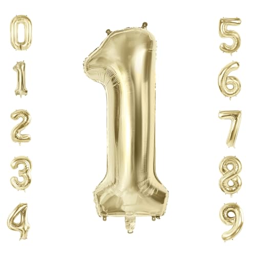 Luftballons Nummer 1 für 1. Geburtstag Party Dekorationen, 101,6 cm Champagner Gold Folie Helium Ballons, 40 Zoll 0-100 Jubiläumsbedarf für Mädchen Jungen und Tochter Sohn von Joycard