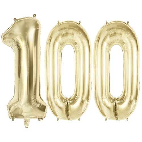 Luftballons Zahl 100 für 100 Geburtstag Party Dekorationen, 101,6 cm Champagner Goldfolie Helium Ballons, 40 Zoll 0-100 Jahrestag Supplies für Frauen Männer und Opa Oma von Joycard