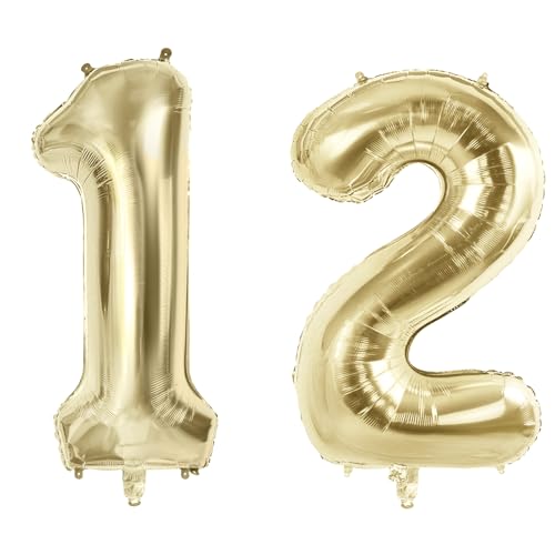 Luftballons Zahl 12 für 12 Geburtstag Party Dekorationen, 101,6 cm Champagner Goldfolie Helium Ballons, 40 Zoll 0-100 Jubiläumsbedarf für Mädchen Jungen und Tochter Sohn von Joycard