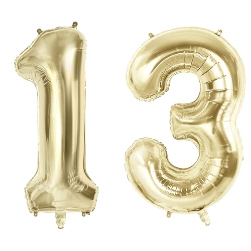 Luftballons Zahl 13 für 13 Geburtstag Party Dekorationen, 101,6 cm Champagner Goldfolie Helium Ballons, 40 Zoll 0-100 Jubiläumsbedarf für Mädchen Jungen und Tochter Sohn von Joycard