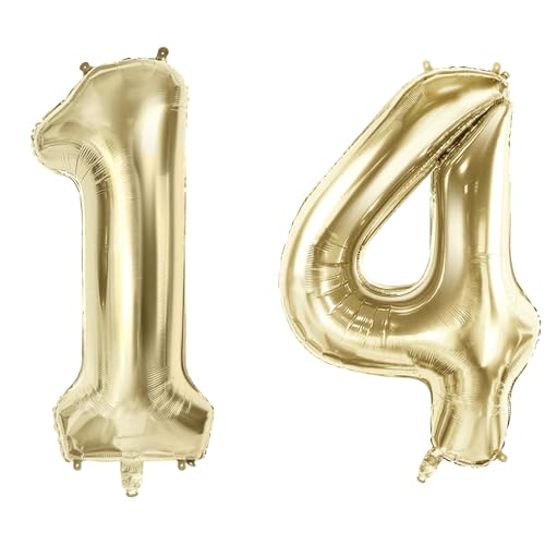 Luftballons Zahl 14 für 14 Geburtstag Party Dekorationen, 101,6 cm Champagner Goldfolie Helium Ballons, 40 Zoll 0-100 Jubiläumsbedarf für Mädchen Jungen und Tochter Sohn von Joycard