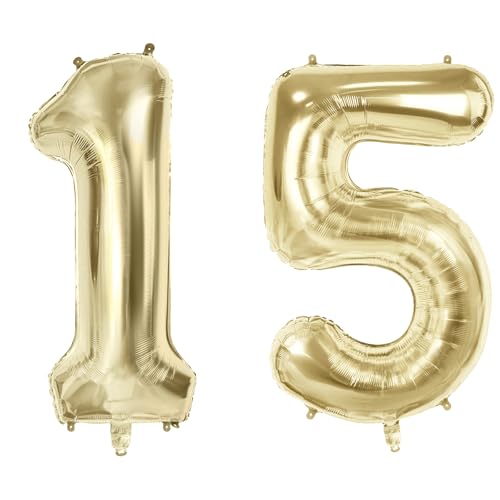 Luftballons Zahl 15 für 15 Geburtstag Party Dekorationen, 101,6 cm Champagner Goldfolie Helium Ballons, 40 Zoll 0-100 Jubiläumsbedarf für Mädchen Jungen und Tochter Sohn Luftballons Zahl 15 für 15 Geburtstag Party Dekorationen, 101,6 cm Champagner Goldfolie Helium Ballons, 40 Zoll 0-100 Jubiläumsbedarf für Mädchen Jungen und Tochter Sohn von Joycard