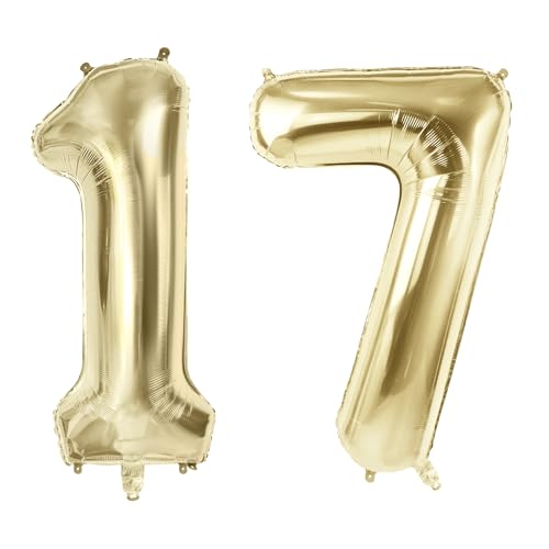 Luftballons Zahl 17 für 17 Geburtstag Party Dekorationen, 101,6 cm Champagner Goldfolie Helium Ballons, 40 Zoll 0-100 Jubiläumsbedarf für Mädchen Jungen und Tochter Sohn von Joycard