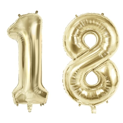 Luftballons Zahl 18 für 18 Geburtstag Party Dekorationen, 101,6 cm Champagner Goldfolie Helium Ballons, 40 Zoll 0-100 Jubiläumsbedarf für Mädchen Jungen und Tochter Sohn von Joycard