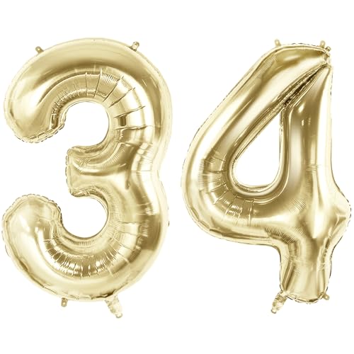 Luftballons Zahl 34 für 34 Geburtstag Party Dekorationen, 101,6 cm Champagner Goldfolie Helium Ballons, 40 Zoll 0-100 Jahrestag Supplies für Frauen Männer und Sie Ihn von Joycard