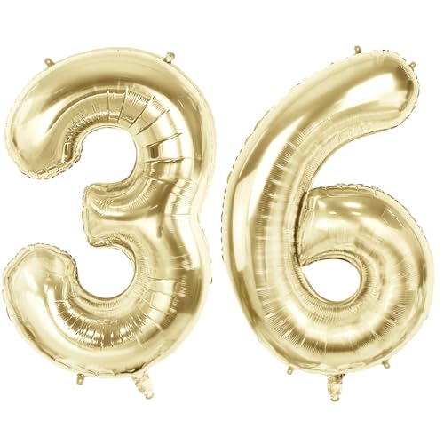 Luftballons Zahl 36 für 36 Geburtstag Party Dekorationen, 101,6 cm Champagner Goldfolie Helium Ballons, 40 Zoll 0-100 Jahrestag Supplies für Frauen Männer und Sie Ihn von Joycard