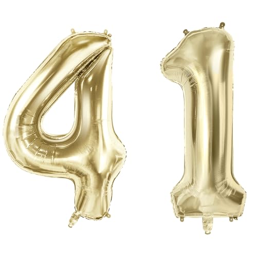 Luftballons Zahl 41 für 41. Geburtstag Party Dekorationen, 101,6 cm Champagner Goldfolie Helium Ballons, 40 Zoll 0-100 Jahrestag Supplies für Frauen Männer und Sie Ihn von Joycard