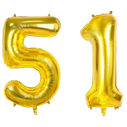 Luftballons Zahl 51 für 51 Geburtstag Party Dekorationen, 0-100 große Nr. 51 Luftballons für Frauen Männer und Mutter Papa, 40 Zoll Goldfolie Helium Ballons für 51 Jahre alte Jubiläumsdekorationen Luftballons Zahl 51 für 51 Geburtstag Party Dekorationen, 0-100 große Nr. 51 Luftballons für Frauen Männer und Mutter Papa, 40 Zoll Goldfolie Helium Ballons für 51 Jahre alte Jubiläumsdekorationen von Joycard