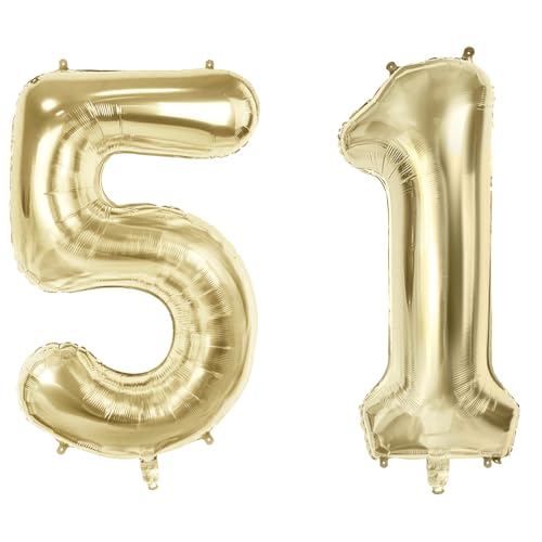 Luftballons Zahl 51 für 51. Geburtstag Party Dekorationen, 101,6 cm Champagner Goldfolie Helium Ballons, 40 Zoll 0-100 Jahrestag Supplies für Frauen Männer und Mutter Papa von Joycard