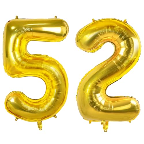 Luftballons Zahl 52 für 52 Geburtstag Party Dekorationen, 0-100 große Nr. 52 Luftballons für Frauen Männer und Mutter Papa, 40 Zoll Goldfolie Helium Ballons für 52 Jahre alte Jubiläumsdekorationen Luftballons Zahl 52 für 52 Geburtstag Party Dekorationen, 0-100 große Nr. 52 Luftballons für Frauen Männer und Mutter Papa, 40 Zoll Goldfolie Helium Ballons für 52 Jahre alte Jubiläumsdekorationen von Joycard
