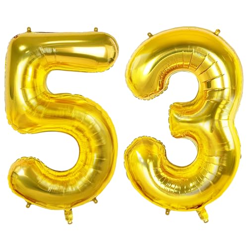 Luftballons Zahl 53 für 53 Geburtstag Party Dekorationen, 0-100 Groß Nr. 53 für Frauen Männer und Mutter Papa, 40 Zoll Goldfolie Helium für 53 Jahre alten Jahrestag Luftballons Zahl 53 für 53 Geburtstag Party Dekorationen, 0-100 Groß Nr. 53 für Frauen Männer und Mutter Papa, 40 Zoll Goldfolie Helium für 53 Jahre alten Jahrestag von Joycard
