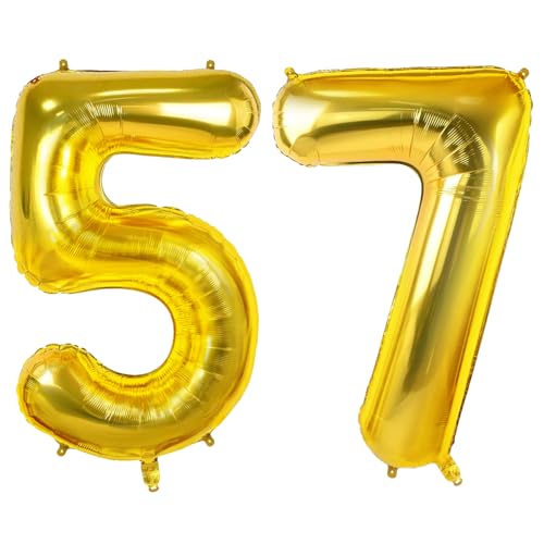 Luftballons Zahl 57 für 57 Geburtstag Party Dekorationen, 0-100 große Nr. 57 Luftballons für Frauen Männer und Mutter Papa, 40 Zoll Goldfolie Helium Ballons für 57 Jahre alte Jubiläumsdekorationen Luftballons Zahl 57 für 57 Geburtstag Party Dekorationen, 0-100 große Nr. 57 Luftballons für Frauen Männer und Mutter Papa, 40 Zoll Goldfolie Helium Ballons für 57 Jahre alte Jubiläumsdekorationen von Joycard