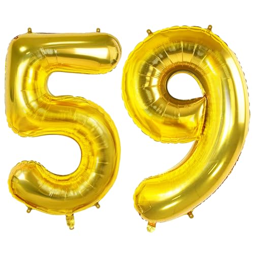 Luftballons Zahl 59 für 59 Geburtstag Party Dekorationen, 0-100 große Nr. 59 Luftballons für Frauen Männer und Mutter Papa, 40 Zoll Goldfolie Helium Ballons für 59 Jahre alte Jubiläumsdekorationen Luftballons Zahl 59 für 59 Geburtstag Party Dekorationen, 0-100 große Nr. 59 Luftballons für Frauen Männer und Mutter Papa, 40 Zoll Goldfolie Helium Ballons für 59 Jahre alte Jubiläumsdekorationen von Joycard