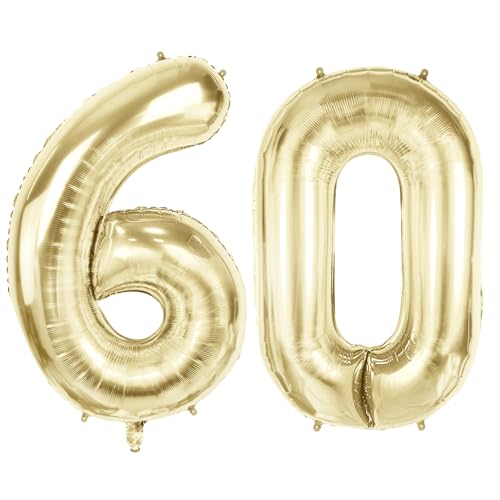 Luftballons Zahl 60 für 60 Geburtstag Party Dekorationen, 101,6 cm Champagner Goldfolie Helium Ballons, 40 Zoll 0-100 Jahrestag Supplies für Frauen Männer und Mutter Papa Luftballons Zahl 60 für 60 Geburtstag Party Dekorationen, 101,6 cm Champagner Goldfolie Helium Ballons, 40 Zoll 0-100 Jahrestag Supplies für Frauen Männer und Mutter Papa von Joycard