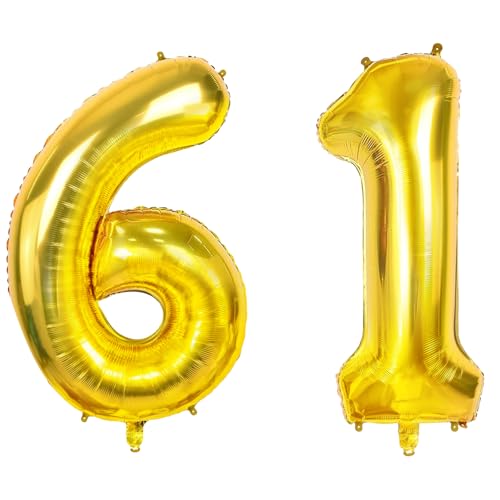 Luftballons Zahl 61 für 61 Geburtstag Party Dekorationen, 0-100 große Nr. 61 Luftballons für Frauen Männer und Mutter Papa, 40 Zoll Goldfolie Helium Ballons für 61 Jahre alte Jubiläumsdekorationen Luftballons Zahl 61 für 61 Geburtstag Party Dekorationen, 0-100 große Nr. 61 Luftballons für Frauen Männer und Mutter Papa, 40 Zoll Goldfolie Helium Ballons für 61 Jahre alte Jubiläumsdekorationen von Joycard