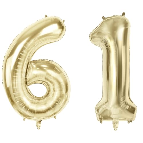Luftballons Zahl 61 für 61 Geburtstag Party Dekorationen, 101,6 cm Champagner Goldfolie Helium Ballons, 40 Zoll 0-100 Jahrestag Supplies für Frauen Männer und Mutter Papa von Joycard