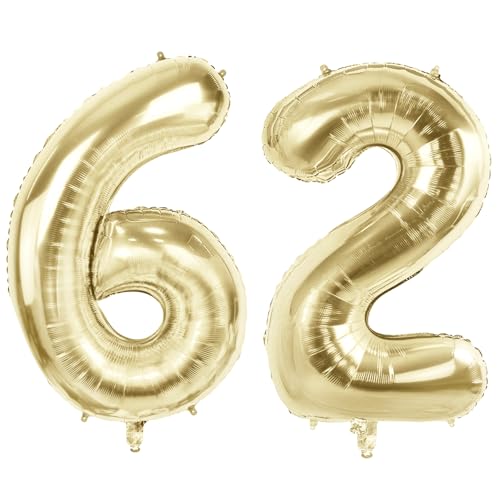Luftballons Zahl 62 für 62 Geburtstag Party Dekorationen, 101,6 cm Champagner Goldfolie Helium Ballons, 40 Zoll 0-100 Jahrestag Supplies für Frauen Männer und Mutter Papa von Joycard