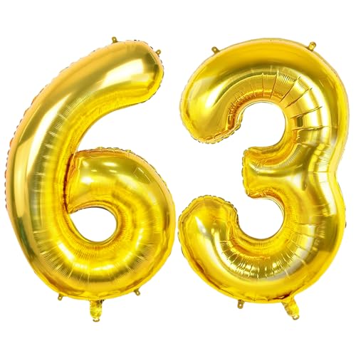 Luftballons Zahl 63 für 63 Geburtstag Party Dekorationen, 0-100 große Nr. 63 Luftballons für Frauen Männer und Mutter Papa, 40 Zoll Goldfolie Helium Ballons für 63 Jahre alte Jubiläumsdekorationen Luftballons Zahl 63 für 63 Geburtstag Party Dekorationen, 0-100 große Nr. 63 Luftballons für Frauen Männer und Mutter Papa, 40 Zoll Goldfolie Helium Ballons für 63 Jahre alte Jubiläumsdekorationen von Joycard