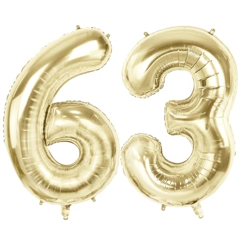 Luftballons Zahl 63 für 63 Geburtstag Party Dekorationen, 101,6 cm Champagner Goldfolie Helium Ballons, 40 Zoll 0-100 Jahrestag Supplies für Frauen Männer und Mutter Papa von Joycard