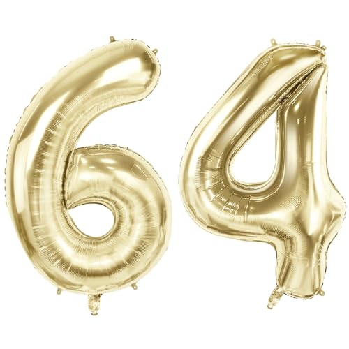 Luftballons Zahl 64 für 64 Geburtstag Party Dekorationen, 101,6 cm Champagner Goldfolie Helium Ballons, 40 Zoll 0-100 Jahrestag Supplies für Frauen Männer und Mutter Papa von Joycard