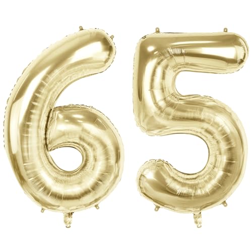 Luftballons Zahl 65 für 65 Geburtstag Party Dekorationen, 101,6 cm Champagner Goldfolie Helium Ballons, 40 Zoll 0-100 Jahrestag Supplies für Frauen Männer und Mutter Papa von Joycard