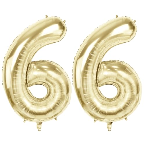 Luftballons Zahl 66 für 66 Geburtstag Party Dekorationen, 101,6 cm Champagner Goldfolie Helium Ballons, 40 Zoll 0-100 Jahrestag Supplies für Frauen Männer und Mutter Papa von Joycard