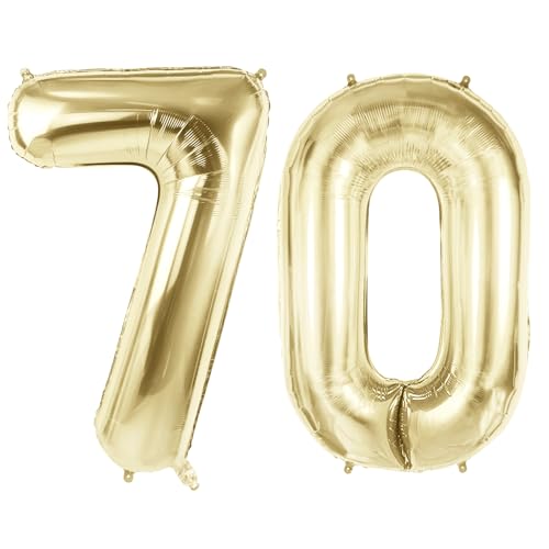 Luftballons Zahl 70 für 70 Geburtstag Party Dekorationen, 101,6 cm Champagner Goldfolie Helium Ballons, 40 Zoll 0-100 Jahrestag Supplies für Frauen Männer und Opa Oma von Joycard