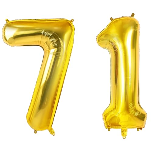 Luftballons Zahl 71 für 71 Geburtstag Party Dekorationen, 0-100 große Nr. 71 Luftballons für Frauen Männer und Opa Oma, 101.6 cm Goldfolie Helium Ballons für 71 Jahre alte Jubiläumsdekorationen Luftballons Zahl 71 für 71 Geburtstag Party Dekorationen, 0-100 große Nr. 71 Luftballons für Frauen Männer und Opa Oma, 101.6 cm Goldfolie Helium Ballons für 71 Jahre alte Jubiläumsdekorationen von Joycard