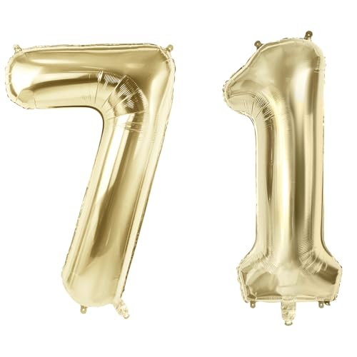 Luftballons Zahl 71 für 71 Geburtstag Party Dekorationen, 101,6 cm Champagner Goldfolie Helium Ballons, 40 Zoll 0-100 Jahrestag Supplies für Frauen Männer und Opa Oma Luftballons Zahl 71 für 71 Geburtstag Party Dekorationen, 101,6 cm Champagner Goldfolie Helium Ballons, 40 Zoll 0-100 Jahrestag Supplies für Frauen Männer und Opa Oma von Joycard