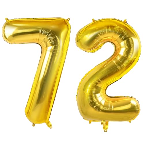 Luftballons Zahl 72 für 72 Geburtstag Party Dekorationen, 0-100 große Nr. 72 Luftballons für Frauen Männer und Opa Oma, 101.6 cm Goldfolie Helium Ballons für 72 Jahre alte Jubiläumsdekorationen Luftballons Zahl 72 für 72 Geburtstag Party Dekorationen, 0-100 große Nr. 72 Luftballons für Frauen Männer und Opa Oma, 101.6 cm Goldfolie Helium Ballons für 72 Jahre alte Jubiläumsdekorationen von Joycard