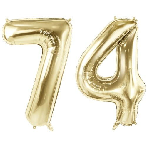 Luftballons Zahl 74 für 74 Geburtstag Party Dekorationen, 101,6 cm Champagner Goldfolie Helium Ballons, 40 Zoll 0-100 Jahrestag Supplies für Frauen Männer und Opa Oma von Joycard