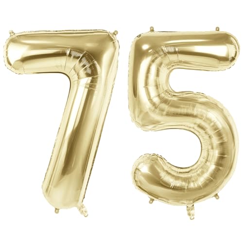 Luftballons Zahl 75 für 75 Geburtstag Party Dekorationen, 101,6 cm Champagner Goldfolie Helium Ballons, 40 Zoll 0-100 Jahrestag Supplies für Frauen Männer und Opa Oma von Joycard