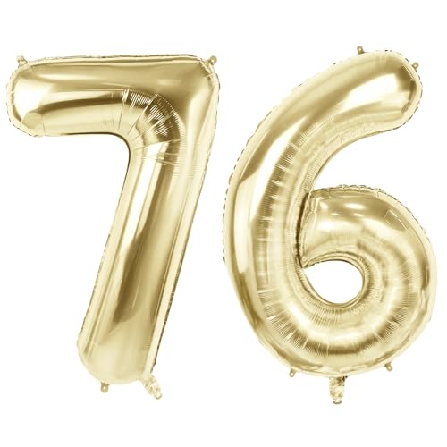 Luftballons Zahl 76 für 76 Geburtstag Party Dekorationen, 101,6 cm Champagner Goldfolie Helium Ballons, 40 Zoll 0-100 Jahrestag Supplies für Frauen Männer und Opa Oma Luftballons Zahl 76 für 76 Geburtstag Party Dekorationen, 101,6 cm Champagner Goldfolie Helium Ballons, 40 Zoll 0-100 Jahrestag Supplies für Frauen Männer und Opa Oma von Joycard