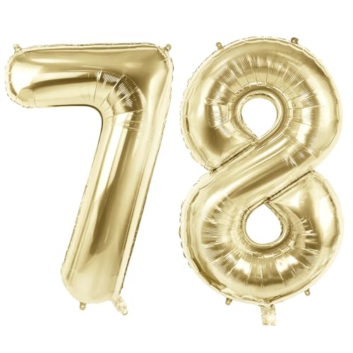 Luftballons Zahl 78 für 78 Geburtstag Party Dekorationen, 101,6 cm Champagner Goldfolie Helium Ballons, 40 Zoll 0-100 Jahrestag Supplies für Frauen Männer und Opa Oma von Joycard