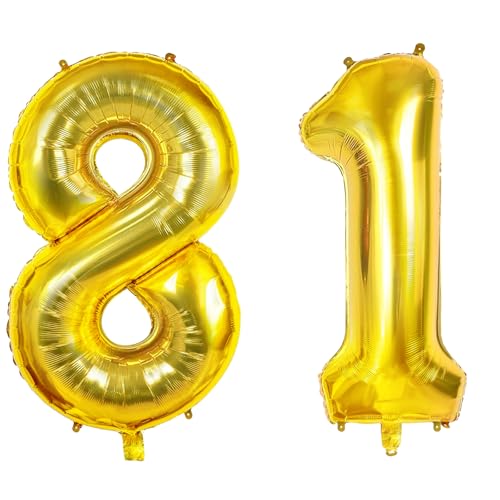 Luftballons Zahl 81 für 81 Geburtstag Party Dekorationen, 0-100 große Nr. 81 Luftballons für Frauen Männer und Opa Oma, 40 Zoll Goldfolie Helium Ballons für 81 Jahre alte Jubiläumsdekorationen Luftballons Zahl 81 für 81 Geburtstag Party Dekorationen, 0-100 große Nr. 81 Luftballons für Frauen Männer und Opa Oma, 40 Zoll Goldfolie Helium Ballons für 81 Jahre alte Jubiläumsdekorationen von Joycard