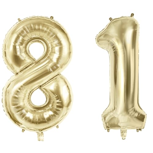 Luftballons Zahl 81 für 81 Geburtstag Party Dekorationen, 101,6 cm Champagner Goldfolie Helium Ballons, 40 Zoll 0-100 Jahrestag Supplies für Frauen Männer und Opa Oma von Joycard