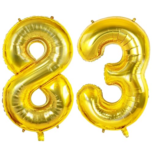 Luftballons Zahl 83 für 83 Geburtstag Party Dekorationen, 0-100 große Nr. 83 Luftballons für Frauen Männer und Opa Oma, 40 Zoll Goldfolie Helium Ballons für 83 Jahre alte Jubiläumsdekorationen Luftballons Zahl 83 für 83 Geburtstag Party Dekorationen, 0-100 große Nr. 83 Luftballons für Frauen Männer und Opa Oma, 40 Zoll Goldfolie Helium Ballons für 83 Jahre alte Jubiläumsdekorationen von Joycard