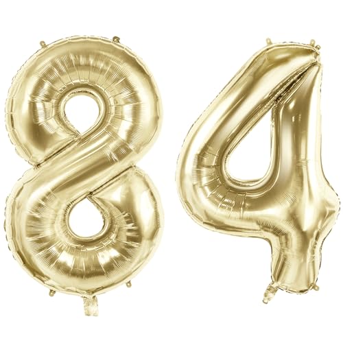 Luftballons Zahl 84 für 84 Geburtstag Party Dekorationen, 101,6 cm Champagner Goldfolie Helium Ballons, 40 Zoll 0-100 Jahrestag Supplies für Frauen Männer und Opa Oma von Joycard