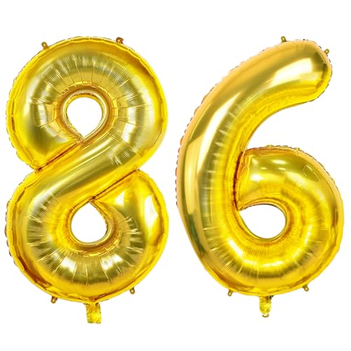Luftballons Zahl 86 für 86 Geburtstag Party Dekorationen, 0-100 große Nr. 86 Luftballons für Frauen Männer und Opa Oma, 40 Zoll Goldfolie Helium Ballons für 86 Jahre alte Jubiläumsdekorationen Luftballons Zahl 86 für 86 Geburtstag Party Dekorationen, 0-100 große Nr. 86 Luftballons für Frauen Männer und Opa Oma, 40 Zoll Goldfolie Helium Ballons für 86 Jahre alte Jubiläumsdekorationen von Joycard