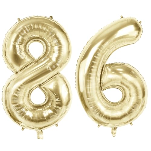Luftballons Zahl 86 für 86 Geburtstag Party Dekorationen, 101,6 cm Champagner Goldfolie Helium Ballons, 40 Zoll 0-100 Jahrestag Supplies für Frauen Männer und Opa Oma Luftballons Zahl 86 für 86 Geburtstag Party Dekorationen, 101,6 cm Champagner Goldfolie Helium Ballons, 40 Zoll 0-100 Jahrestag Supplies für Frauen Männer und Opa Oma von Joycard