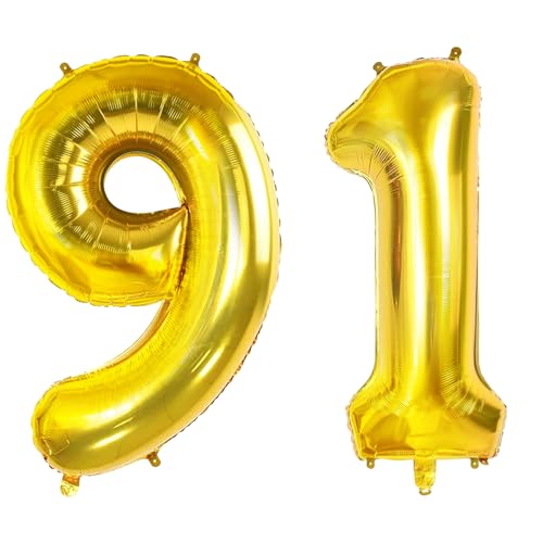 Luftballons Zahl 91 Geburtstag Party 91 Groß Gold Folie Helium Ballons für 91 Jahre Jubiläum Luftballons Zahl 91 Geburtstag Party 91 Groß Gold Folie Helium Ballons für 91 Jahre Jubiläum von Joycard