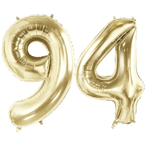 Luftballons Zahl 94 für 94 Geburtstag Party Dekorationen, 101,6 cm Champagner Goldfolie Helium Ballons, 40 Zoll 0-100 Jahrestag Supplies für Frauen Männer und Opa Oma von Joycard