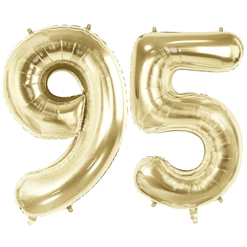 Luftballons Zahl 95 für 95 Geburtstag Party Dekorationen, 101,6 cm Champagner Goldfolie Helium Ballons, 40 Zoll 0-100 Jahrestag Supplies für Frauen Männer und Opa Oma von Joycard