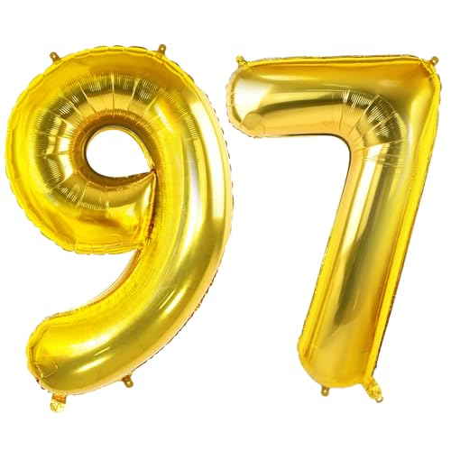Luftballons Zahl 97 für 97 Geburtstag Party Dekorationen, 0-100 große Nr. 97 Luftballons für Frauen Männer und Opa Oma, 40 Zoll Goldfolie Helium Ballons für 97 Jahre alte Jubiläumsdekorationen Luftballons Zahl 97 für 97 Geburtstag Party Dekorationen, 0-100 große Nr. 97 Luftballons für Frauen Männer und Opa Oma, 40 Zoll Goldfolie Helium Ballons für 97 Jahre alte Jubiläumsdekorationen von Joycard