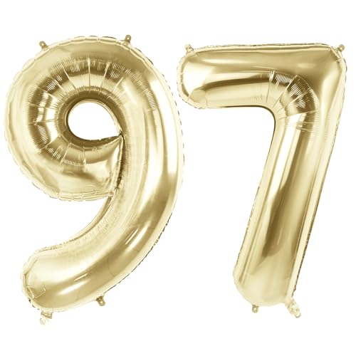 Luftballons Zahl 97 für 97 Geburtstag Party Dekorationen, 101,6 cm Champagner Goldfolie Helium Ballons, 40 Zoll 0-100 Jahrestag Supplies für Frauen Männer und Opa Oma von Joycard