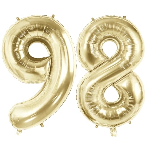 Luftballons Zahl 98 für 98 Geburtstag Party Dekorationen, 101,6 cm Champagner Goldfolie Helium Ballons, 40 Zoll 0-100 Jubiläumsbedarf für Frauen Männer und Opa Oma von Joycard