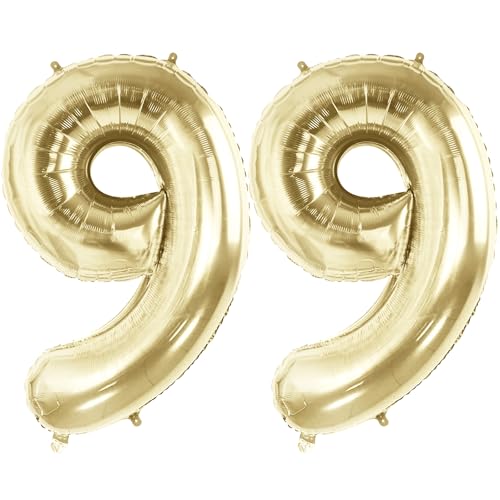 Luftballons Zahl 99 für 99 Geburtstag Party Dekorationen, 101,6 cm Champagner Goldfolie Helium Ballons, 40 Zoll 0-100 Jubiläumsbedarf für Frauen Männer und Opa Oma von Joycard